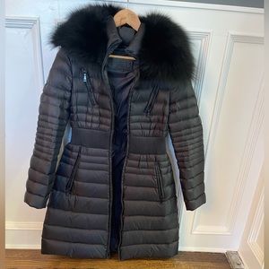 Dawn Levy Black Puffer Coat with Fur Trim